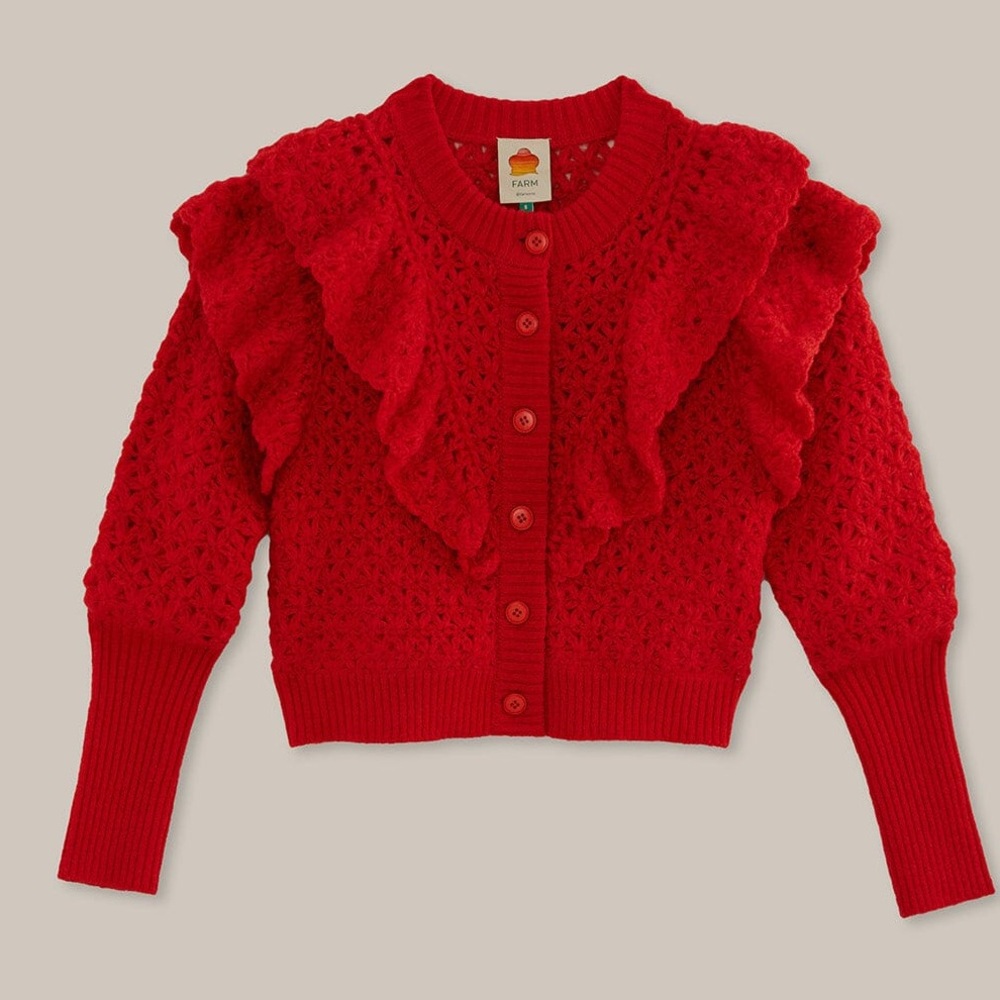 Farm Rio Red Ruffle Cardigan